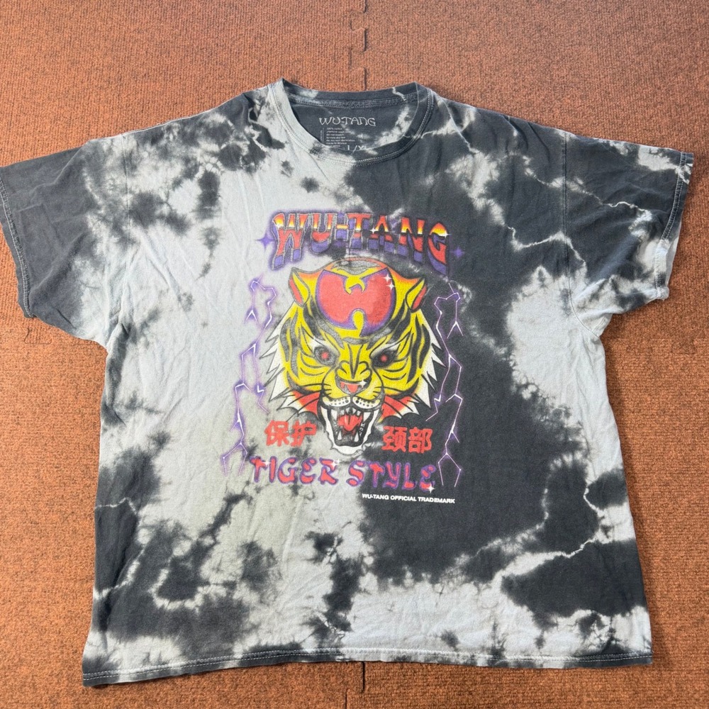 Wu-Tang Clan Tiger Style Graphic Tie Dye T-Shirt Black Grey L/XL Hip Hop Tee